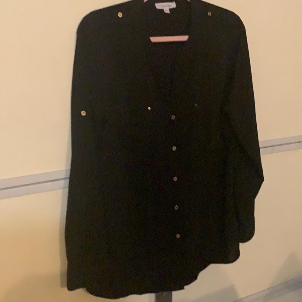 Black semi sheer/silky Calvin Klein blouse